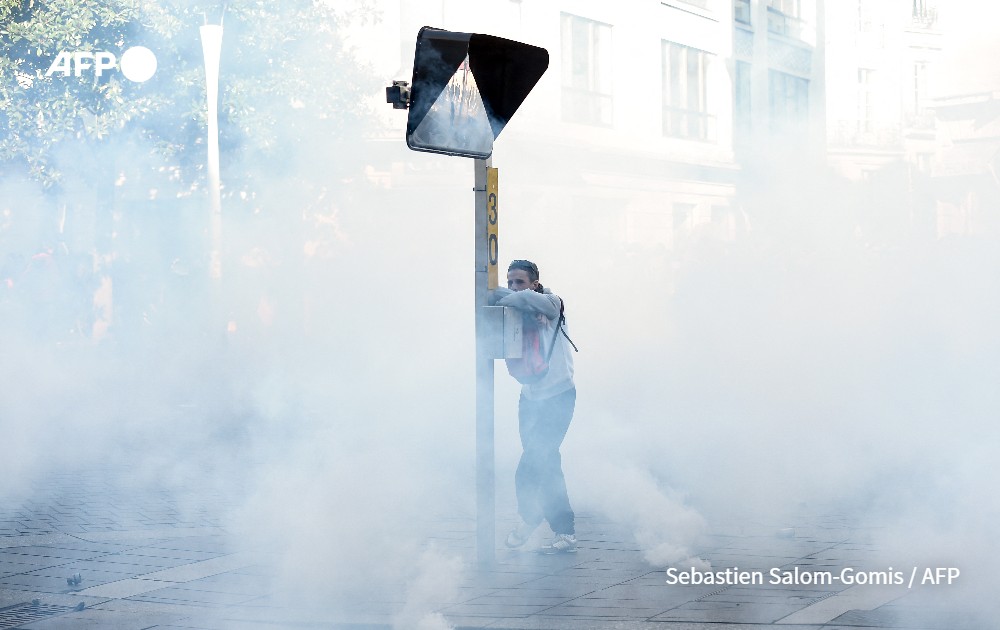 pensions strike demonstration, Nantes, France